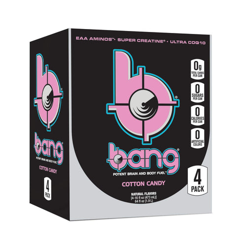 Bang Energy 0 16oz, 4 Count Bang Cotton Candy Energy Drink, Calories, Sugar Free with Super Creatine