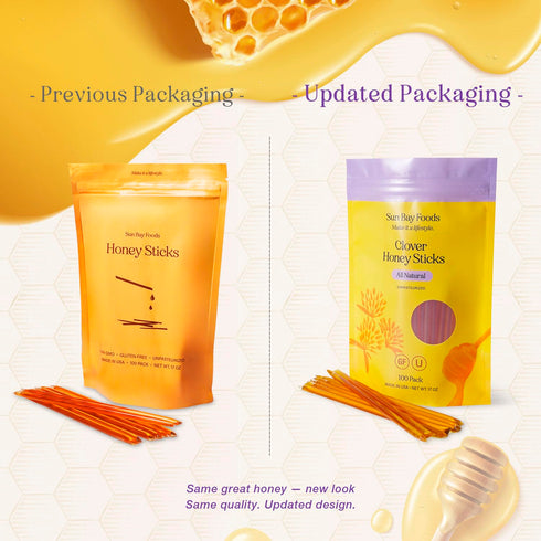 SB Organics 100 Count Packets SBO Honey Sticks - of Raw Unfiltered Non-GMO Single Serve Pure Honey Stick for Tea