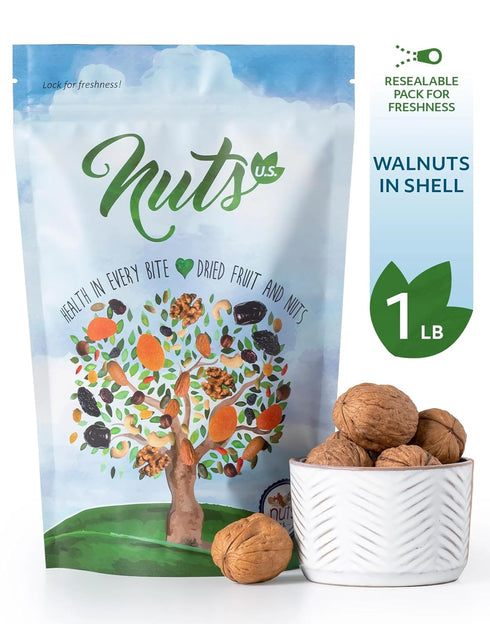 Packed (1 LB) NUTS U.S. - Walnuts In Shell | Grown and in California | Chandler Variety | Fresh Buttery Taste and Easy