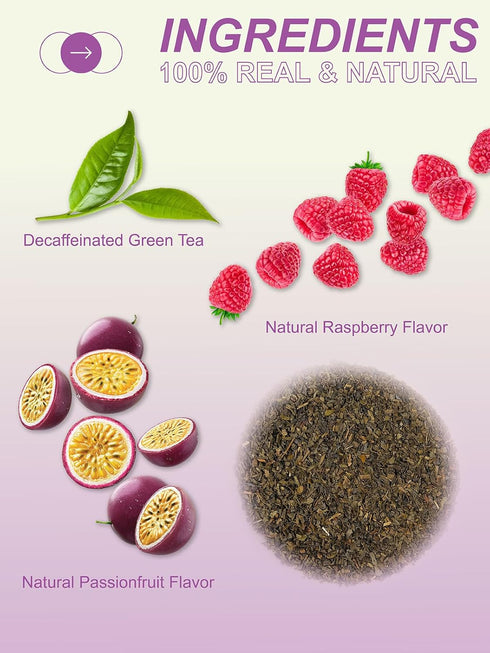 100 Count TeeLux Decaf Passionfruit Raspberry Green Tea, Passion Fruit & Raspberry Flavored Decaffeinated Green Tea
