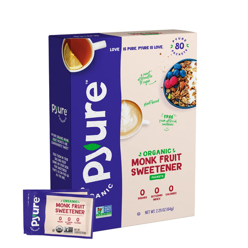 Pyure Organic Monk Fruit Sweetener Packets | White Sugar Substitute for Baking,