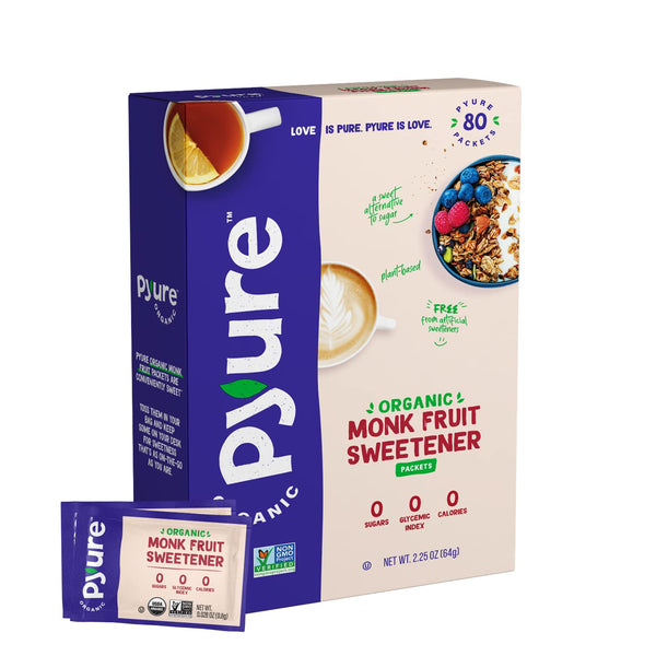 Pyure Organic Monk Fruit Sweetener Packets | White Sugar Substitute for Baking,