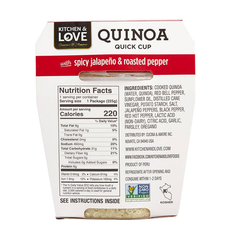 6-Pack Kitchen & Love Jalapeno & Roasted Pepper Quinoa Quick Meal | Vegan, Gluten-Free, Ready-to-Eat, No Refrigeration