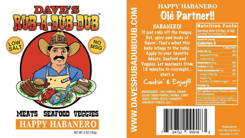 Dave's Rub a Dub Dub 5 OZ 2 Pack Happy Habanero Seasoning Low Sodium Dry Rub BBQ Spice Blend for Meats Seafood Veggies