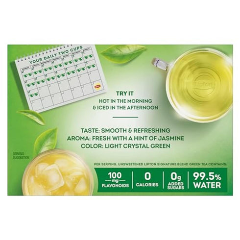 40 Lipton Signature Blend Green Tea Bags, Unsweetened Teabags for Hot Tea or Iced Tea with Caffeine and Flavonoids