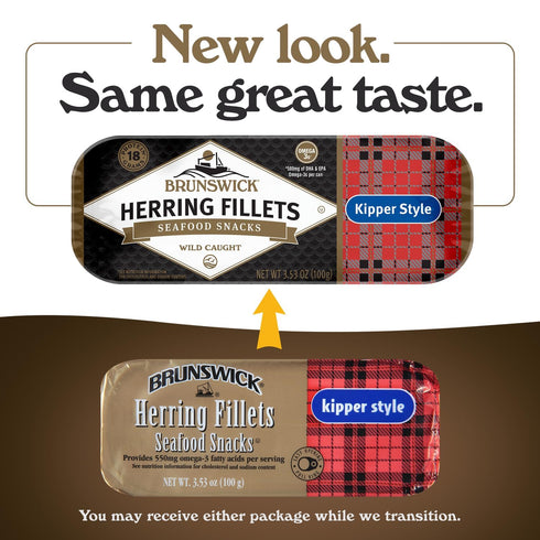 3.53 oz (Pack 12) 18g Brunswick Boneless Kipper Style Herring Fillets, Can of - Protein per Serving - Gluten Free, Keto