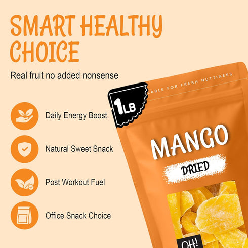 1 lb Packed Oh! Nuts Dried Mango - Dehydrated Mango Slices - Dried Mango Fruit - - in New York Zip-Seal Bag