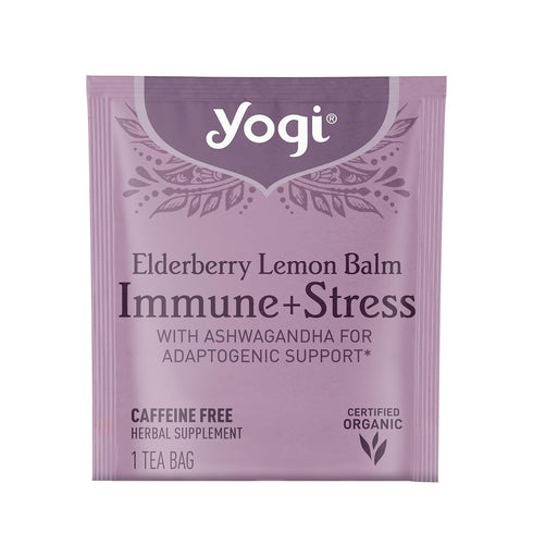 Immune 16 4 Packs Yogi Tea Elderberry Lemon Stress & Support Tea - Tea Bags, - With Ashwagandha, Lemongrass, Licorice