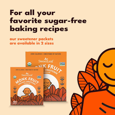 SweetLeaf Organic Monk Fruit Sweetener - Granular, Keto Friendly Natural Sugar Substitute, 80 Individual Packets