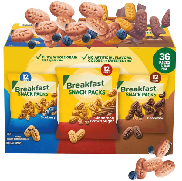 Generic Breakfast Biscuit Variety Pack, 36 Count Individually Wrapped Snack Cookies, Chocolate, Cinnamon