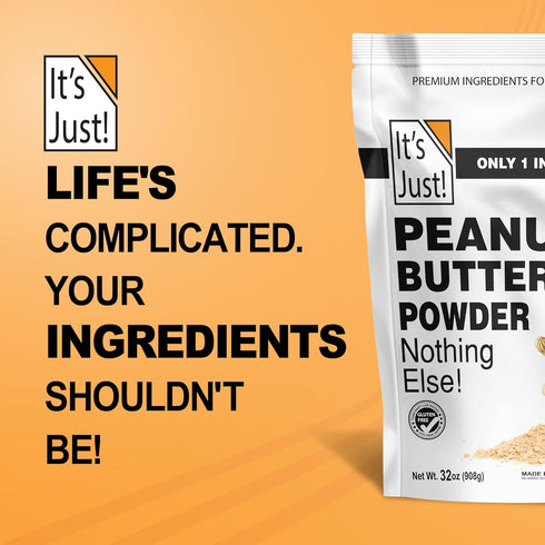 90% 1 32oz It's Just! Peanut Butter Powder - Less Fat, Non-GMO, No Added Salt or Sugar, Ingredient