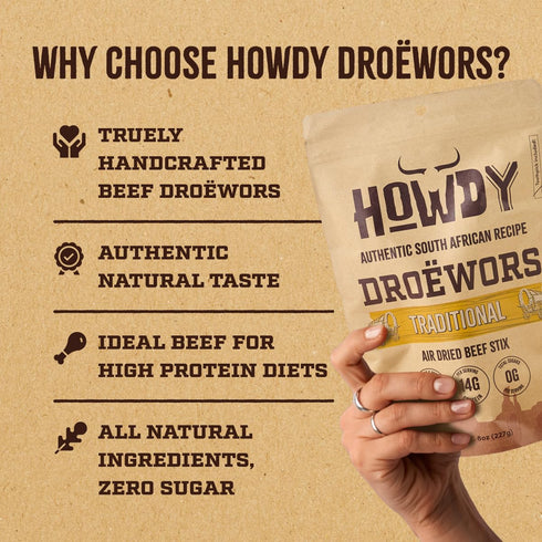 8oz Packs) Howdysnax Handcraft Authentic Small Batch Drowors Beef Sticks Sugar Free, Soy Free, Paleo & Keto Friendly