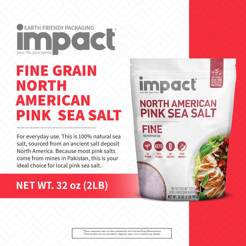 2lb Impact - Fine Grain North American Pink Sea Salt - Low-Carb Friendly Non-GMO Gluten-Free Trace Minerals