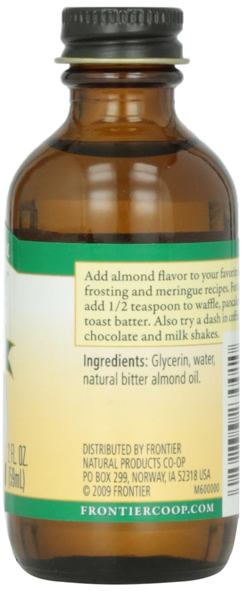 2 (Pack 2) Frontier Co-op Organic Almond Extract, Ounce Glass Jar, Warm Sugar-free Vegan Flavor for Desserts, Coffee