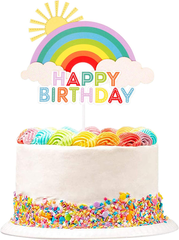 1Pc Colorful Rainbow Cake Topper, Cake Flags with Cute Cloud/Sun for Kids Birthday Baby Shower Party Decoration