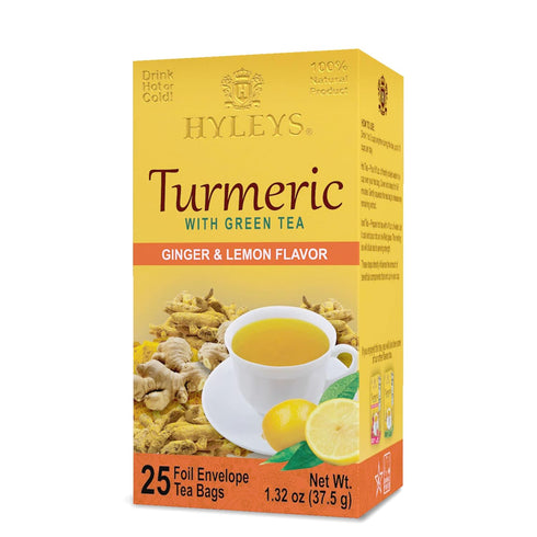 25 Hyleys Ginger Turmeric Tea Lemon Flavor - Tea Bags - Wellness Herbal Supplement Green Tea