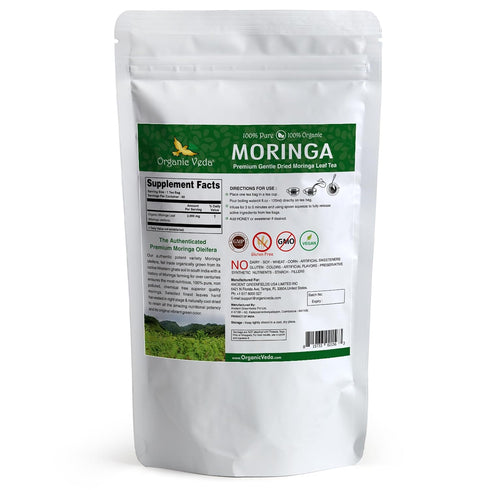 Organic Veda Moringa Tea Bags - 100% Pure Organically Grown Moringa Powder, Rich in Vitamins, 60 Tea Bags