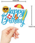 LINGBOOM Summer Beach Happy Birthday Cake Topper - Blue Glitter, 10.7*15 cm/4.2*5.9 inches for Birthday Occasion