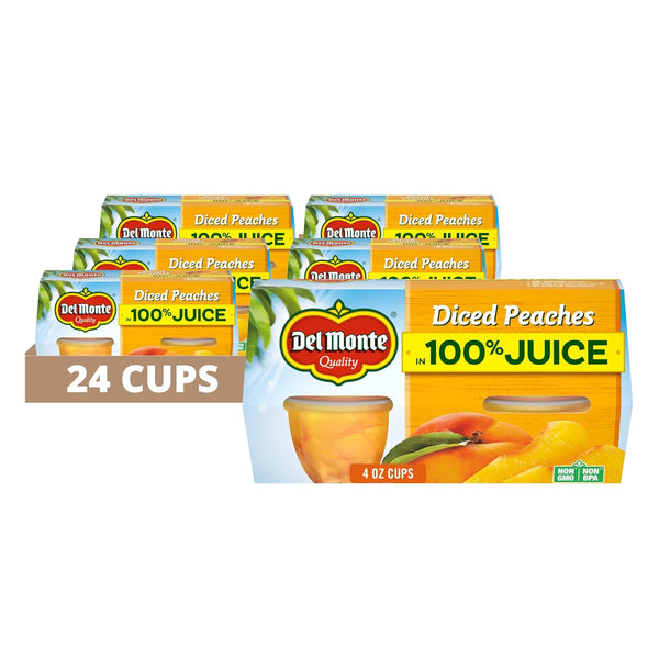 DEL MONTE Diced Peaches FRUIT CUP Snacks in 100% Fruit Juice, 24