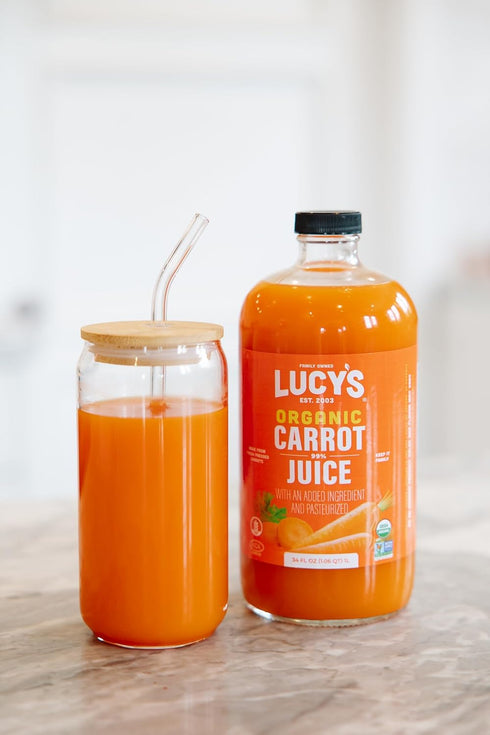 99% 34 oz. Lucys Family Owned - AMERICAN CARROTS Organic Pure Carrot Juice, Glass Bottle (Fresh Pressed
