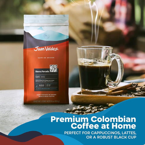 100% 16 oz 454 Juan Valdez Sierra Nevada Whole Bean Coffee | Colombian Coffee | Single Origin with Notes of Chocolate