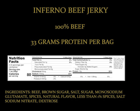 Ranch House Pack 3 3.3 oz Beef Jerky Inferno of - Spicy Jerky, Whole-Muscle Montana Beef Strips, High Protein Snack
