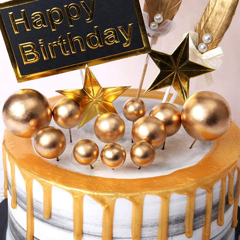 Mini Round Gold Balloon Cake Toppers, Cupcake Decorations for Birthday, Wedding, Anniversary, 25 PCS