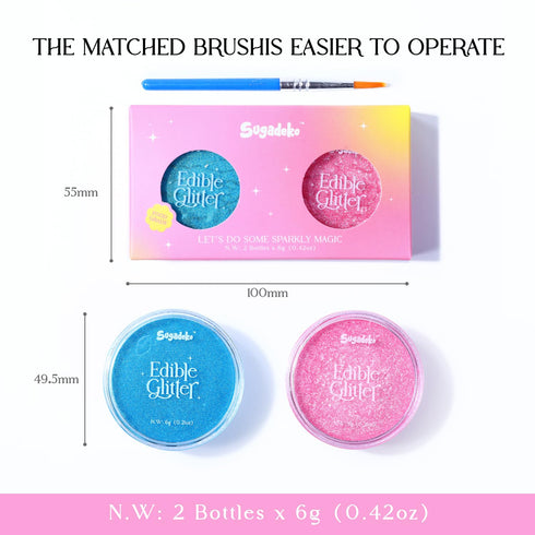 2 Set 6g/bottle, Shimmer Color Edible Glitter for Drinks, Blue and Pink Food Grade Luster Dust, Edible Glitter for Baby