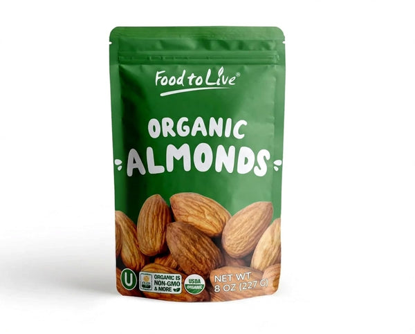 Food to Live - Organic Imported Raw Almonds, 8 Ounces Non-GMO, Whole,