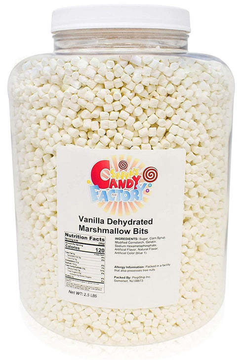 (2.5 Lbs) 2 PACK Sarah's Candy Factory Vanilla Mini Dehydrated Marshmallows in Jar - Mini Marshmallow Bits for Hot