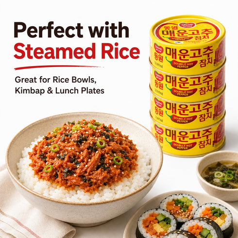 4.76 oz (135g) 4 Pack Double Hot Pepper Tuna, Korean Spicy Canned Tuna with Chili Pepper Sauce, High Protein Seafood