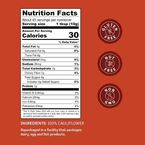 1 lb 100% Judee's Cauliflower Flour - Just One Ingredient - Non-GMO, Gluten-Free, and Nut-Free - Perfect for Baking