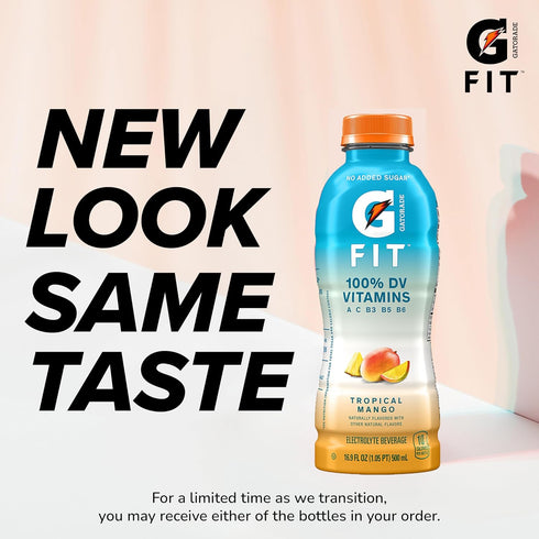 16.9.oz (12 Pack) Gatorade Fit Electrolyte Beverage, Healthy Real Hydration, Tropical Mango, Bottles