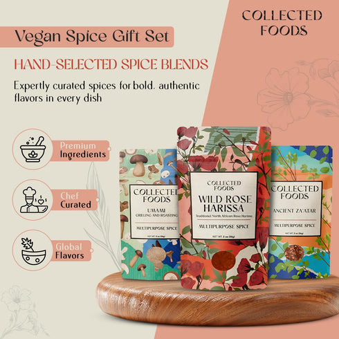 Set, Vegan Spice Gift Gourmet Seasoning Collection by NYC Chefs | Includes Zaatar, Umami Powder, Tuscan Blend, Harissa
