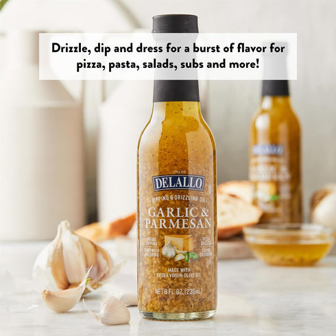8 oz (3 Pack) DeLallo Garlic Parmesan Dipping Oil, Extra Virgin Olive Oil Infused, Ready-to-Use Condiment, Gluten Free