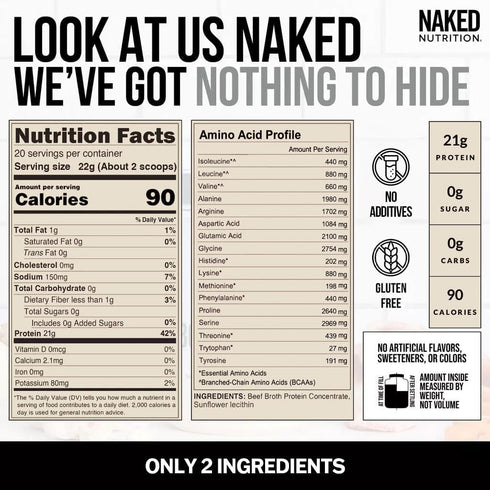 21G 17G 1LB NAKED Bone Broth - Beef Bone Broth Protein Powder - Protein, Collagen - Gut Health and Joint Supplement