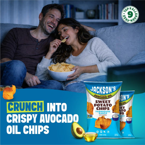 Pack (7oz, Pack 6) Jacksons Sweet Potato Kettle Chips Avocado Oil Variety of Sea Salt, Ranch and BBQ Flavors