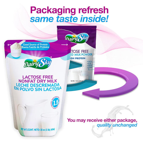16 Oz 1 Pack DairySky Lactose Free Milk Powder - Non GMO Fat Free Powdered Milk for Baking & Coffee, Kosher
