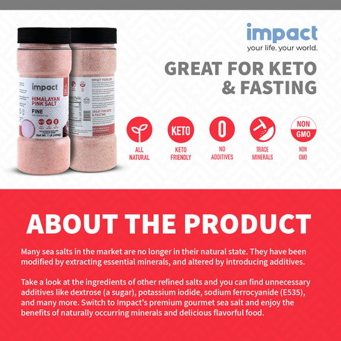 1lb Impact - Fine Himalayan Pink Sea Salt - No Additives Rich in Trace Minerals Non-GMO Gluten-Free Ideal for Low-Carb