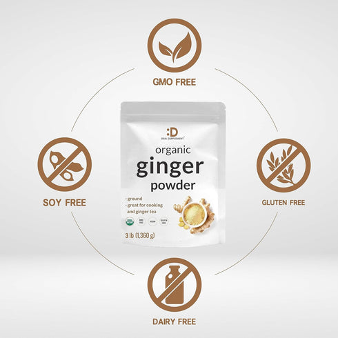 DEAL SUPPLEMENT 3lbs Organic Fresh Ginger Powder, Finely Ground for Easy Mixing, Raw Ginger Spice Flavor, Indian Origin