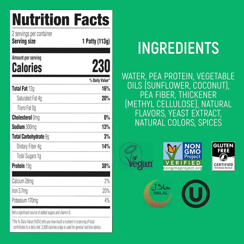 19g 2 8 Oz Switch Foods Plant-Based Burger Patties | High-Protein | Soy, Gluten, GMO, Dairy & Allergen Free | Protein |
