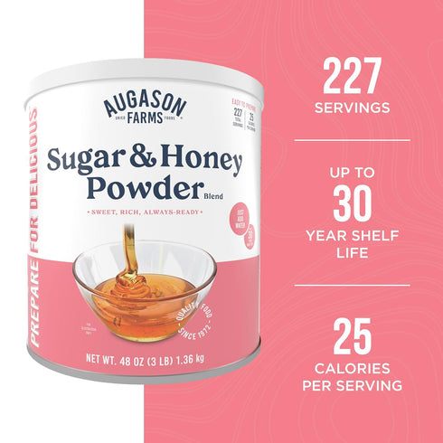 227 30 Sugar and Honey Powder Mix Can Emergency Food Supply, Servings, Year Shelf Life - Dry Honey and Sugar Powder