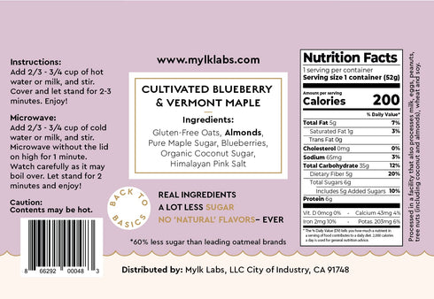 1.83 OZ Mylk Labs Cultivated Blueberry & Vermont Maple Oatmeal Cup