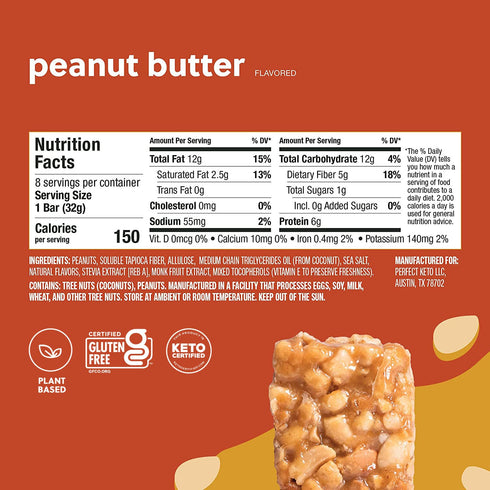 8 32g Perfect Keto Nola Bars | Gluten-Free Keto Granola Bars with Zero Added Sugar | Enjoy a Chewier, Nuttier