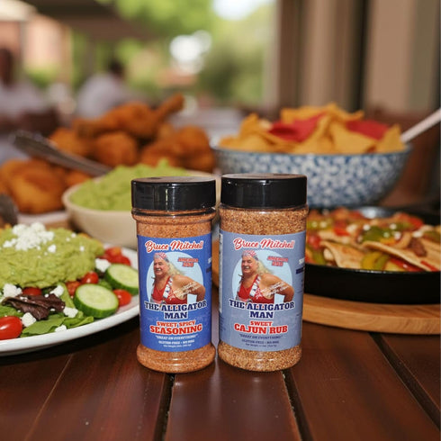 Bruce Mitchell Multi-Pack 2 Pack (12.3oz 10oz) , The Alligator Man, Sweet Cajun Rub & Sweet Spicy Seasoning -