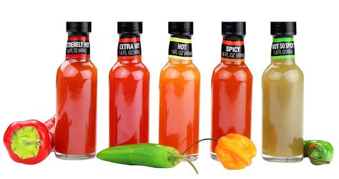 Set 5 1.6 Thoughtfully Gifts, Hot Sauces To Go, Home Edition, of Unique Flavors, Fluid Ounces Each