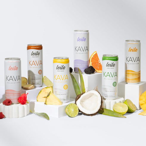 6-Pack (3) (3) 12 oz (Pack 6) Leilo | Kava Powered Sparkling Relaxation Drink | Variety Sampler - Non-Alc Calming