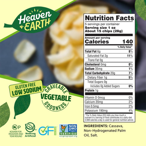 Heaven & Earth Cassava Chips, 5oz (2 Pack) Gluten Free | Non GMO | Low Sodium
