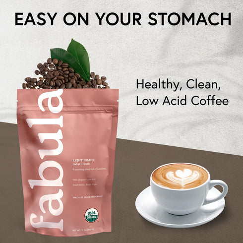 12 Fabula Coffee Light Roast Whole Beans - Organic - Low Acid - Single Origin - Non-GMO - Mold Free - Ounces