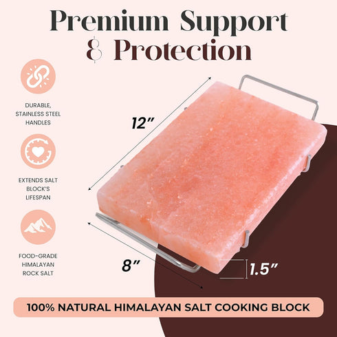 Set 12" 8" 1.5" 100% Spantik Professional Salt Block with Steel Tray x x Himalayan Cooking Plate for Grilling, Cooking